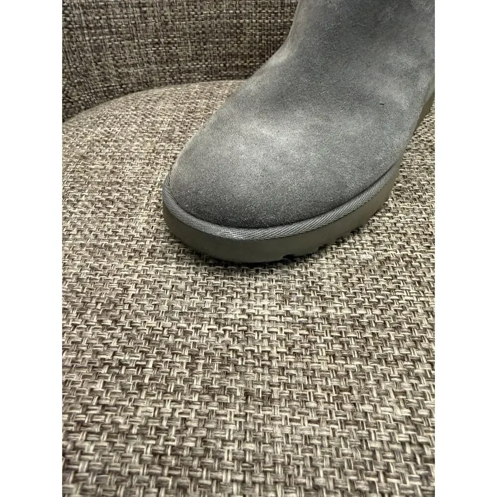 UGG Classic Femme Toggle Wedge Boots Charcoal Gray Suede Shearling Sz 7.5